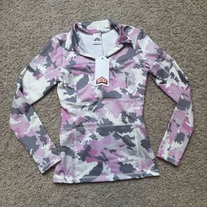 Jet Set Pink Camouflage Base Layer Pully NWT Size XS Pink White
